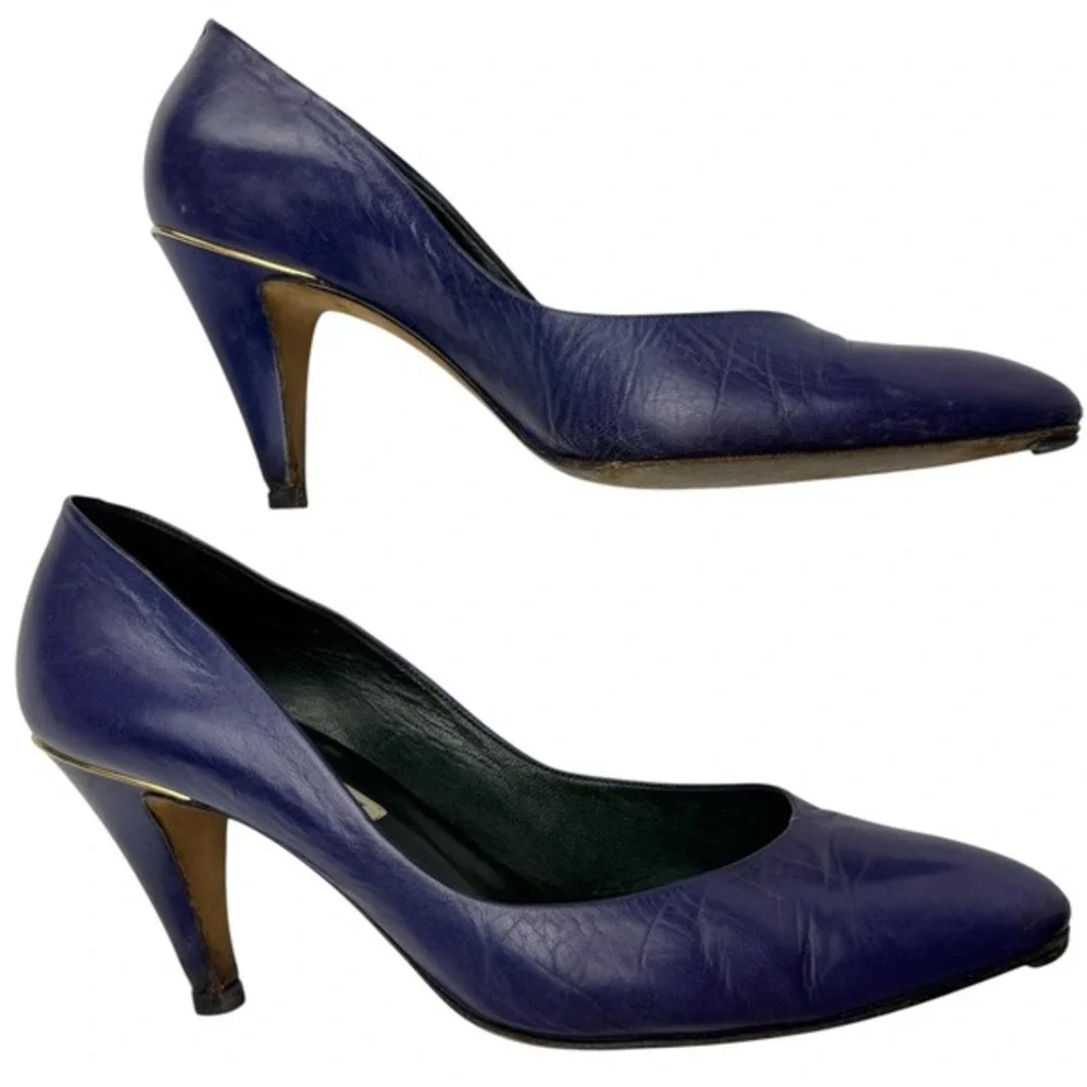 Gucci Viola Purple Leather Pointed Toe Heels Sz 38 Designer Made in Italy w/ Box